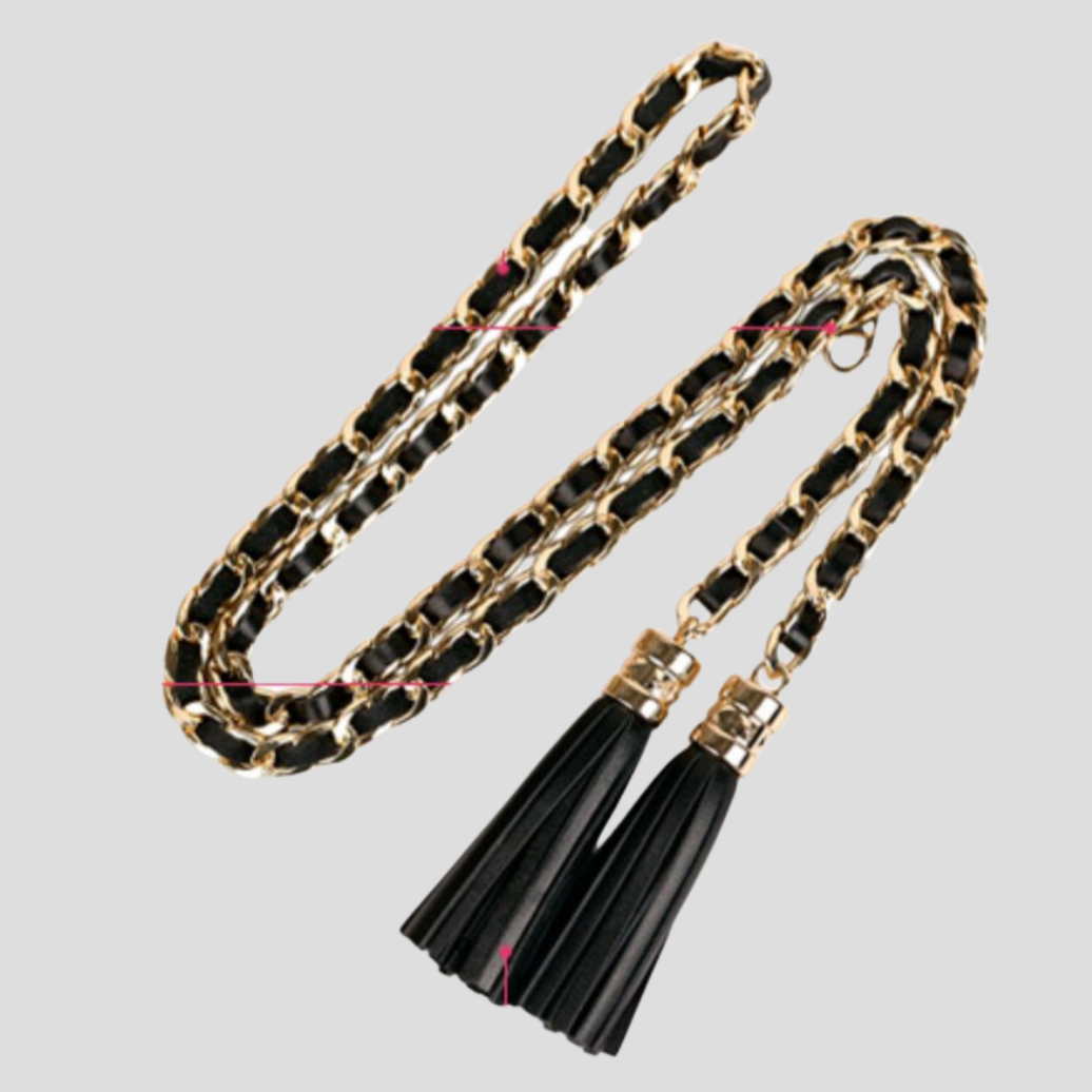 Leather Tassel And Chain Belt