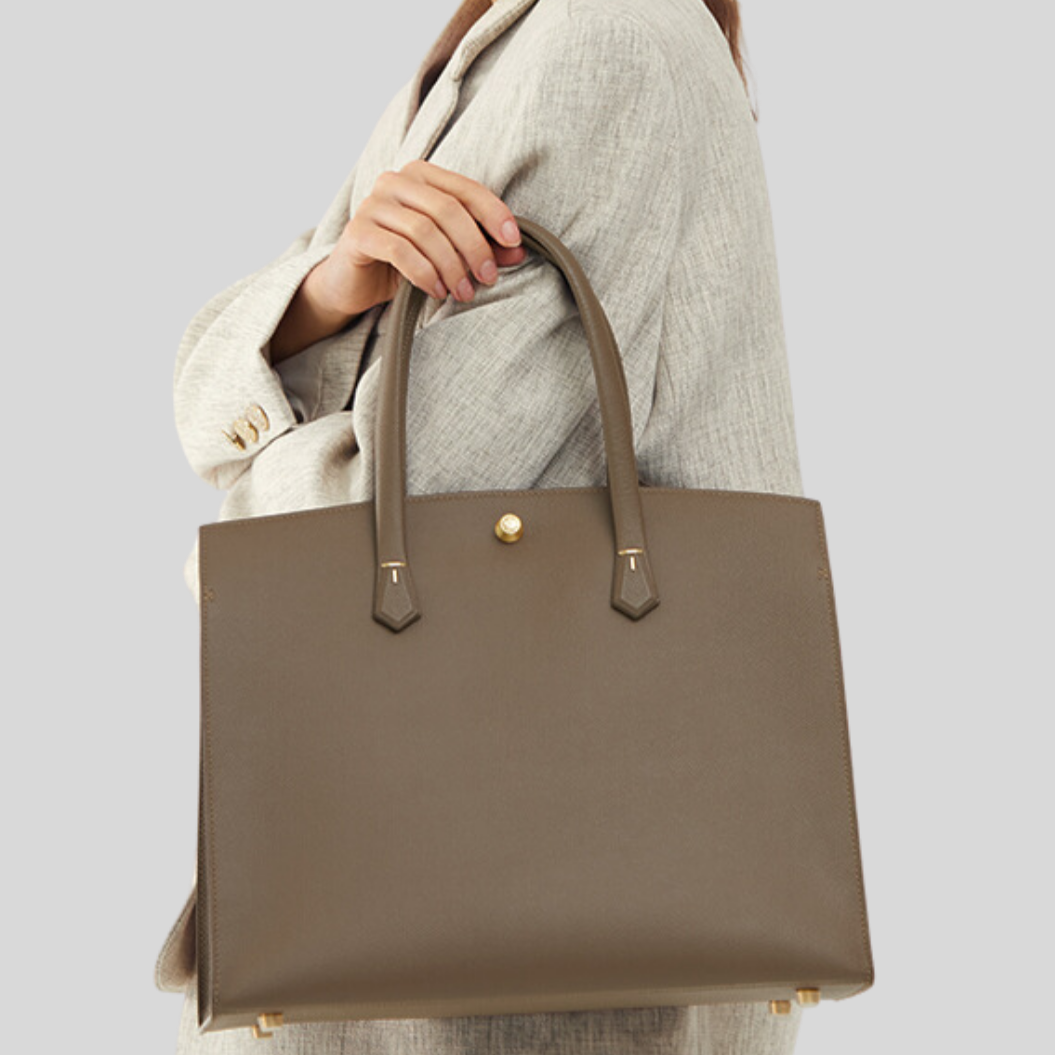 Black Hand Sewn Epsom Leather Office Tote