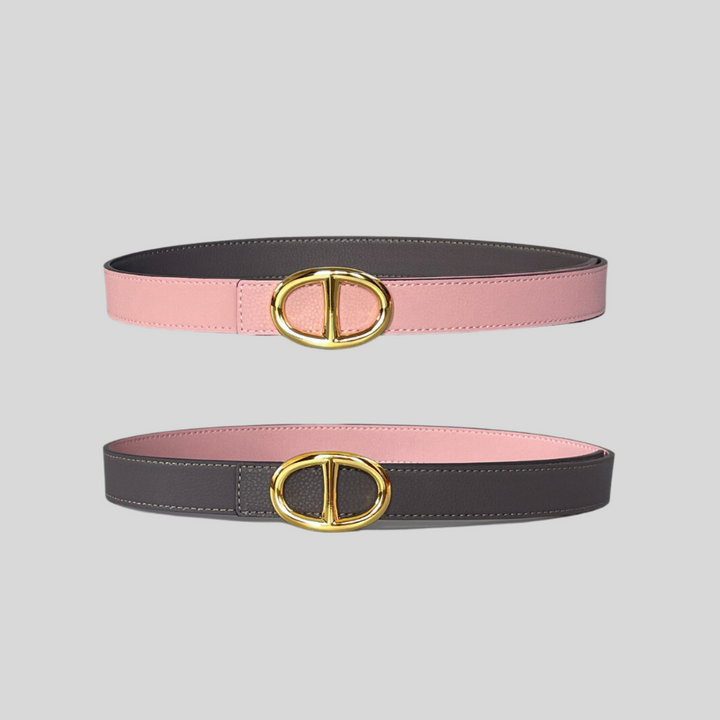 2.5 Etoupe and Pink Reversible Grained Leather Belts