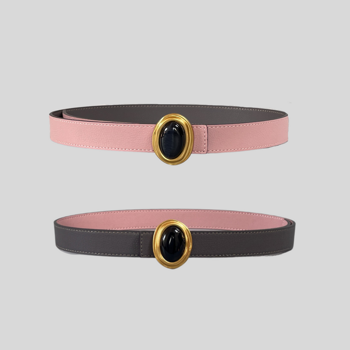 2.5 Etoupe and Pink Reversible Grained Leather Belts