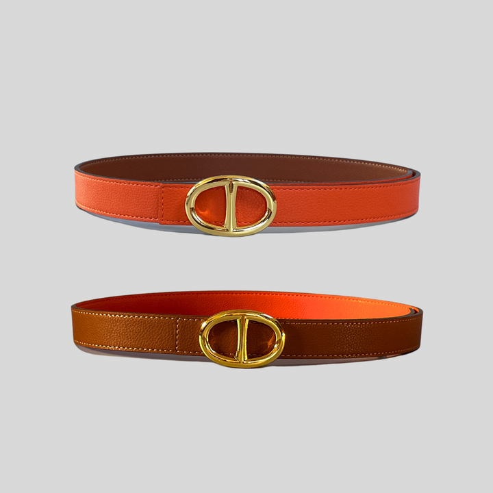 2.5 Orange and Brown Reversible Grained Leather Belts