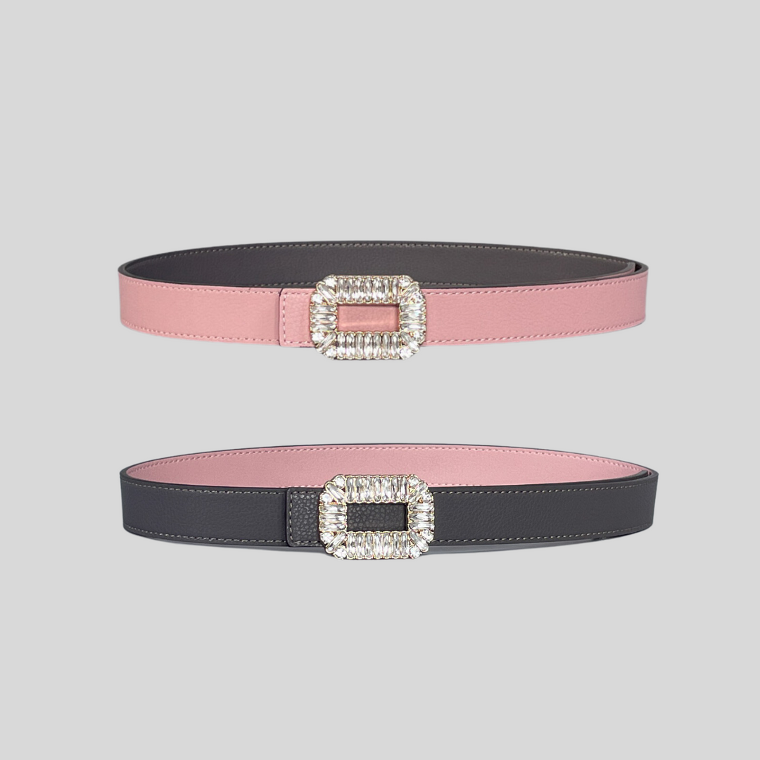 2.5 Etoupe and Pink Reversible Grained Leather Belts