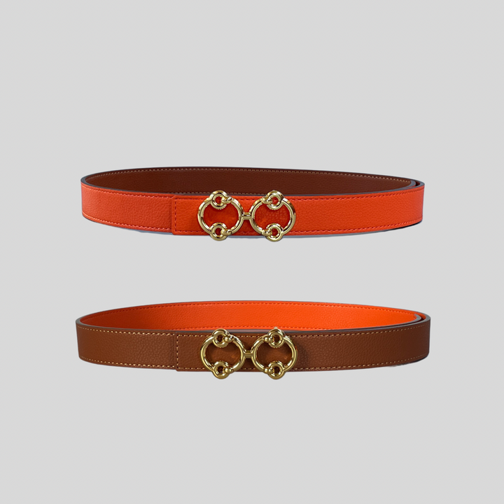 2.5 Orange and Brown Reversible Grained Leather Belts