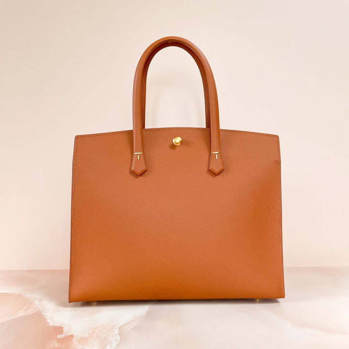 Tan Hand Sewn Epsom Leather Office Tote