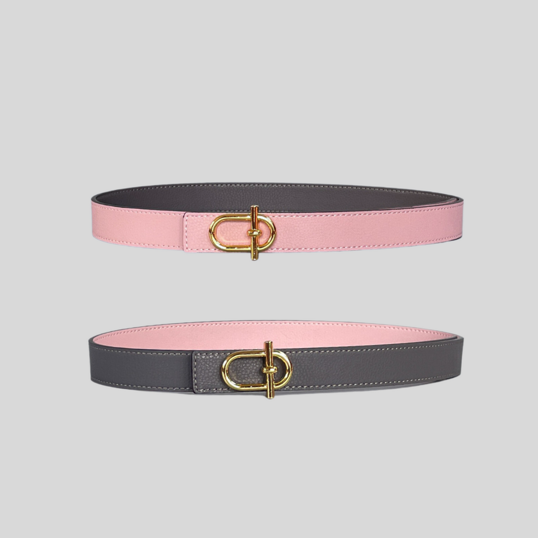 2.5 Etoupe and Pink Reversible Grained Leather Belts