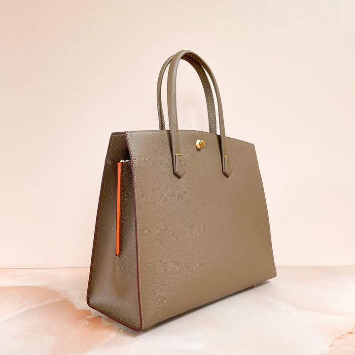 Tan Hand Sewn Epsom Leather Office Tote