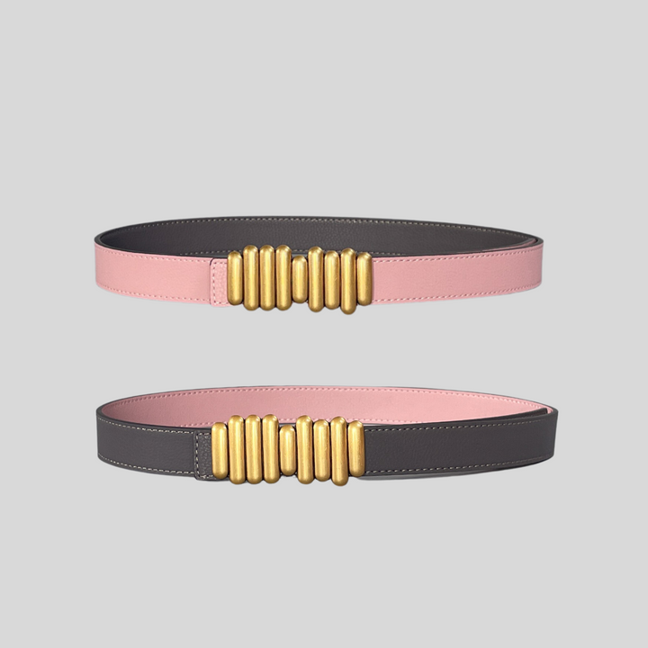 2.5 Etoupe and Pink Reversible Grained Leather Belts