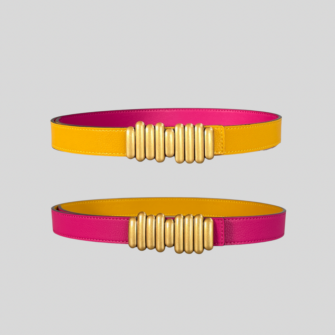 2.5 Hot Pink and Yellow Reversible Grained Leather Belts