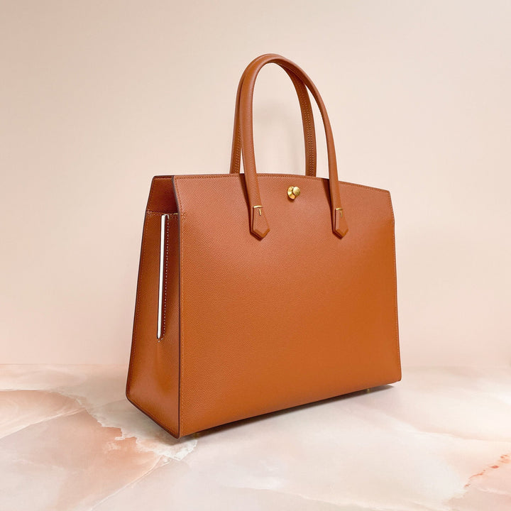 Tan Hand Sewn Epsom Leather Office Tote