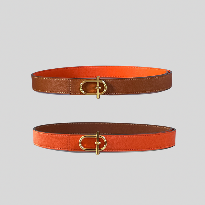 2.5 Orange and Brown Reversible Grained Leather Belts