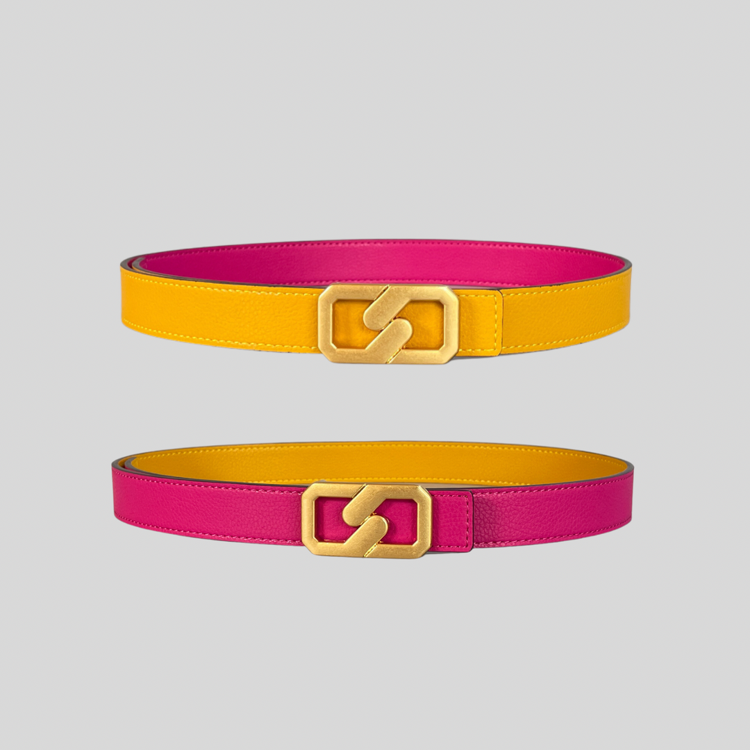 2.5 Hot Pink and Yellow Reversible Grained Leather Belts