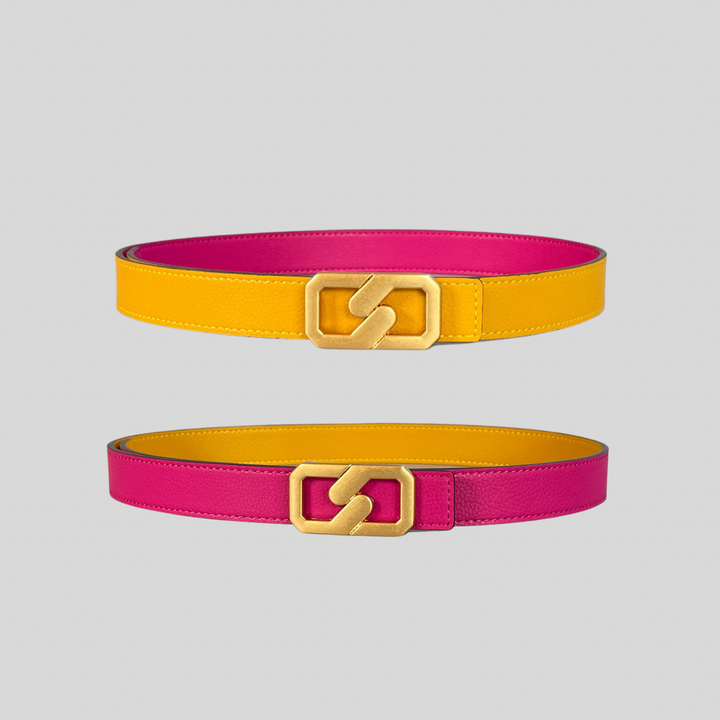 2.5 Hot Pink and Yellow Reversible Grained Leather Belts