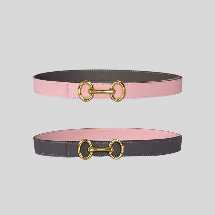 2.5 Etoupe and Pink Reversible Grained Leather Belts