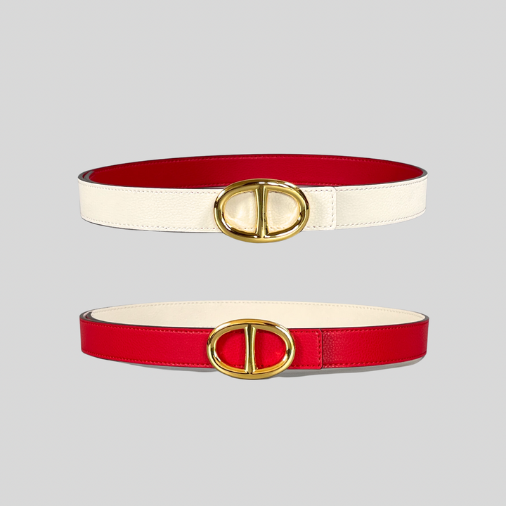 2.5 Red and White Reversible Grained Leather Belts