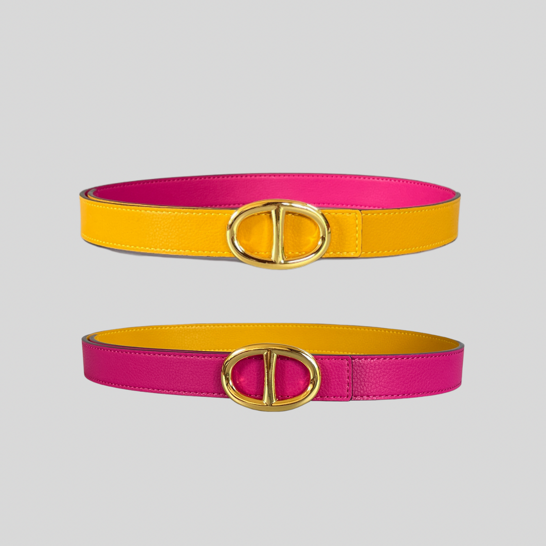 2.5 Hot Pink and Yellow Reversible Grained Leather Belts