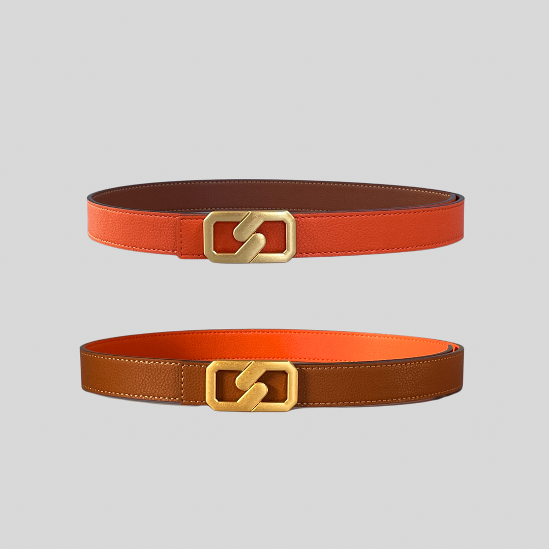 2.5 Orange and Brown Reversible Grained Leather Belts