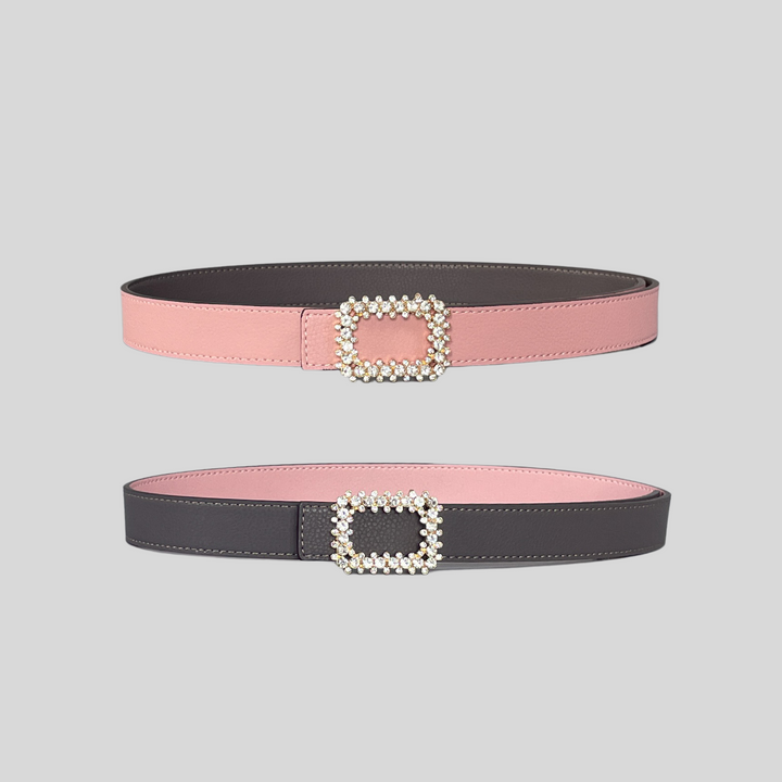 2.5 Etoupe and Pink Reversible Grained Leather Belts