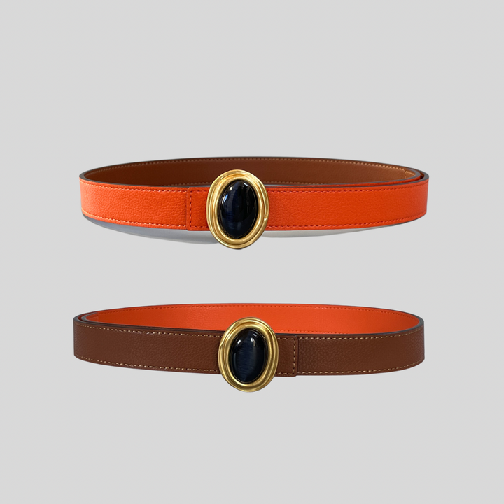 2.5 Orange and Brown Reversible Grained Leather Belts