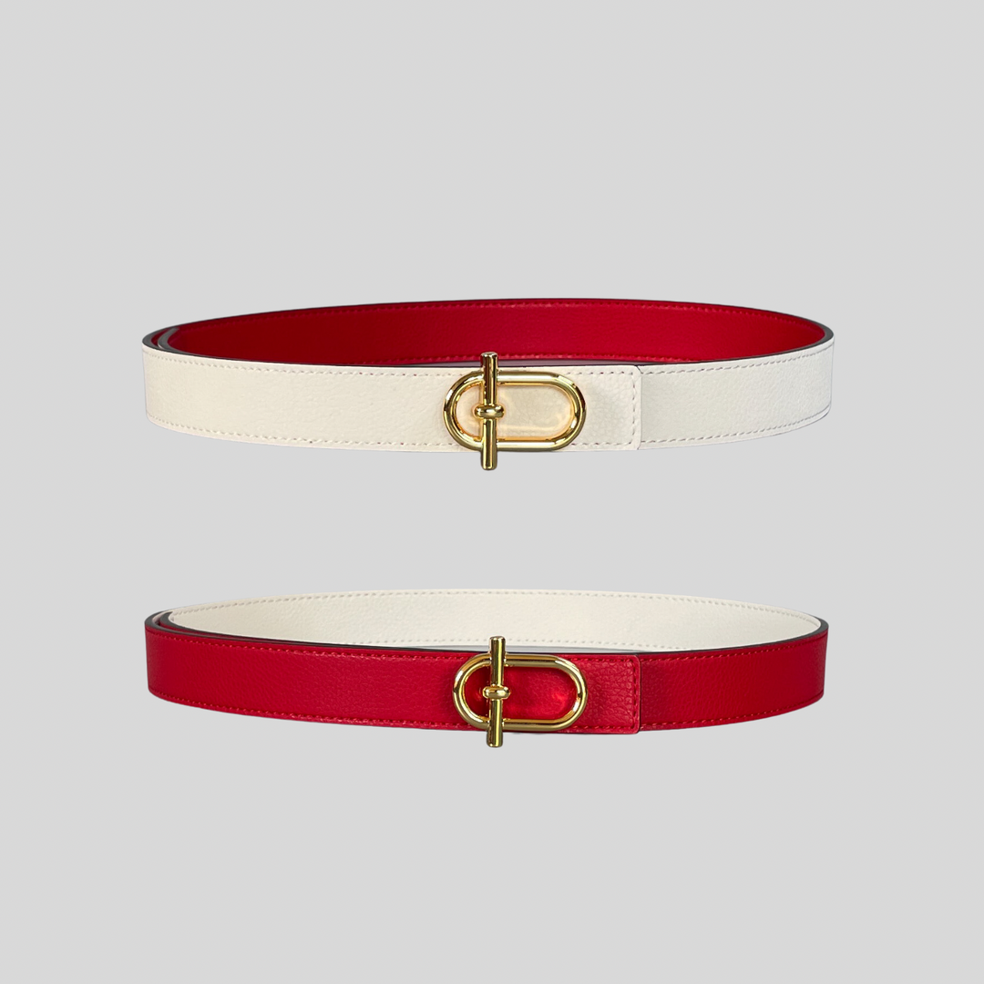 2.5 Red and White Reversible Grained Leather Belts