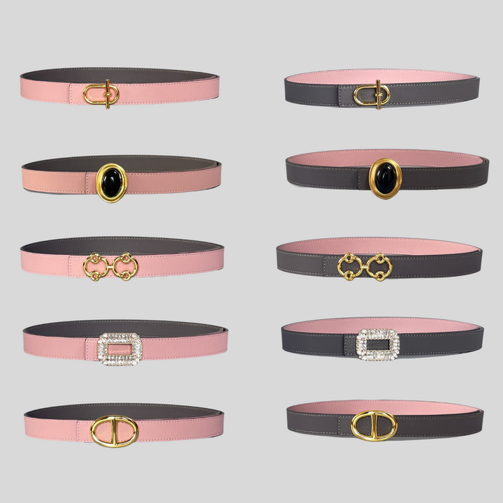 2.5 Etoupe and Pink Reversible Grained Leather Belts