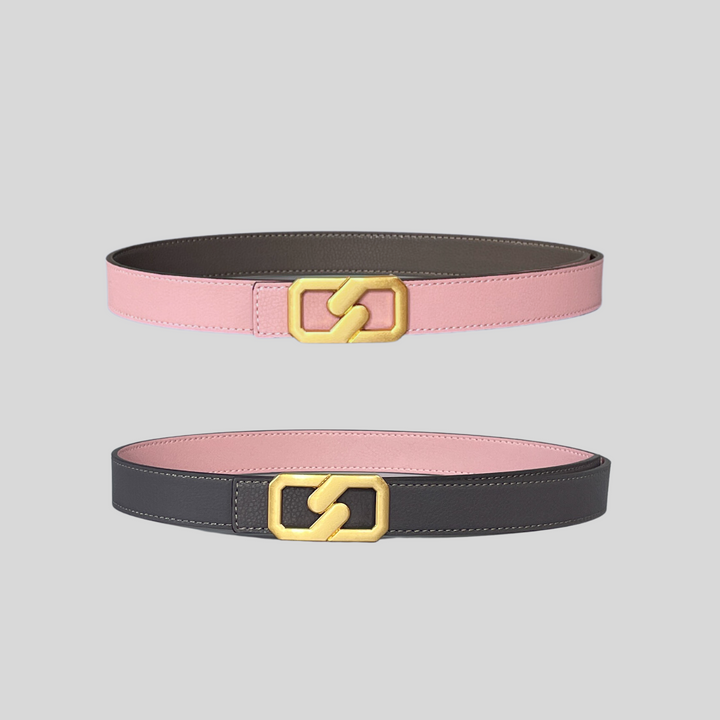 2.5 Etoupe and Pink Reversible Grained Leather Belts