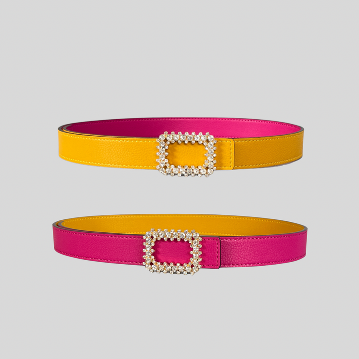 2.5 Hot Pink and Yellow Reversible Grained Leather Belts