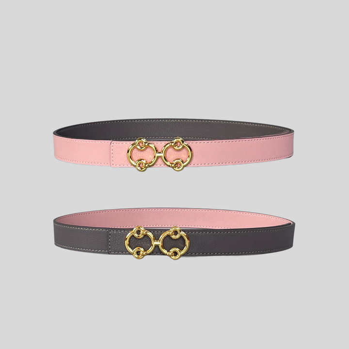 2.5 Etoupe and Pink Reversible Grained Leather Belts