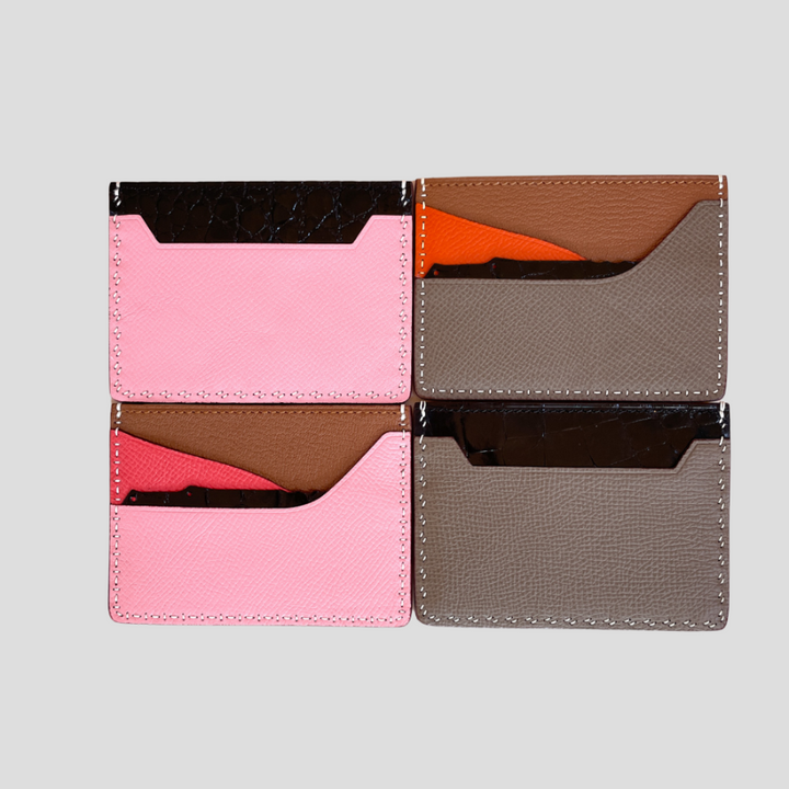 contrast hand sewn croc epsom leather cardholder caraviche