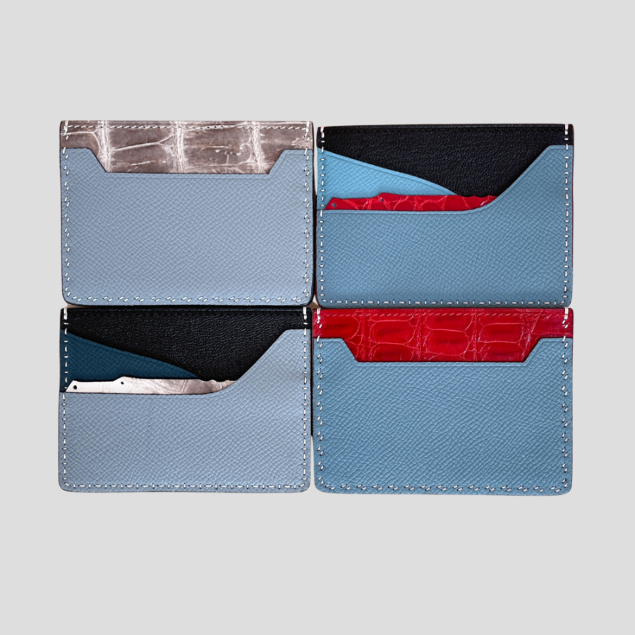 contrast hand sewn croc epsom leather cardholder caraviche