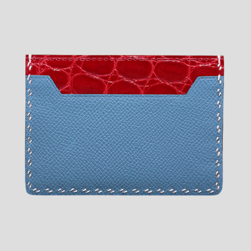 contrast hand sewn croc epsom leather cardholder caraviche