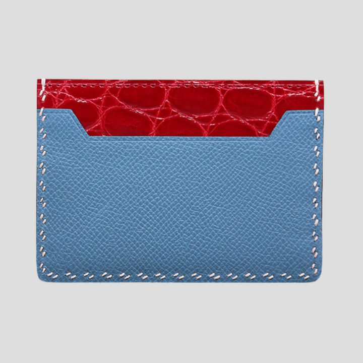 contrast hand sewn croc epsom leather cardholder caraviche