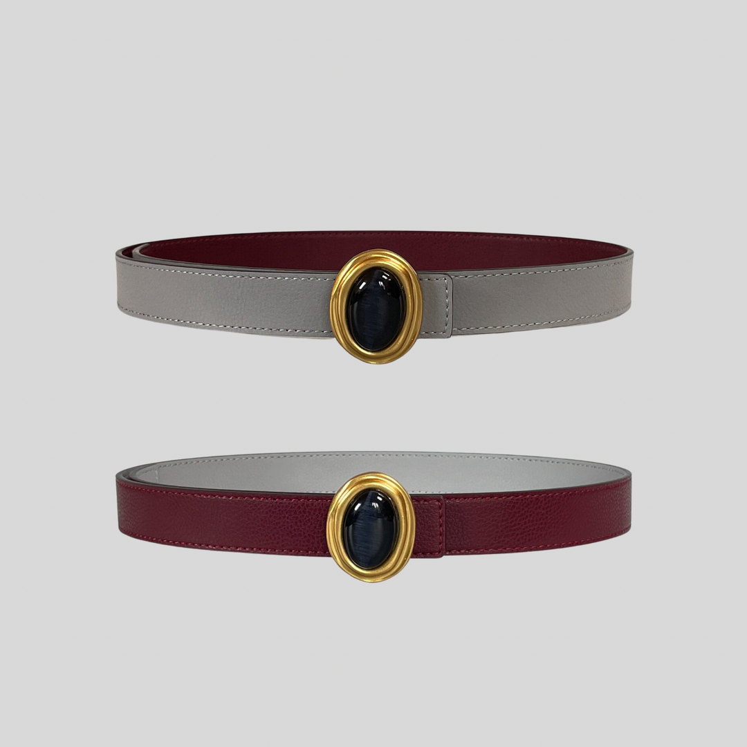 2.5 Burgundy and Grey Reversible Grained Leather Belts