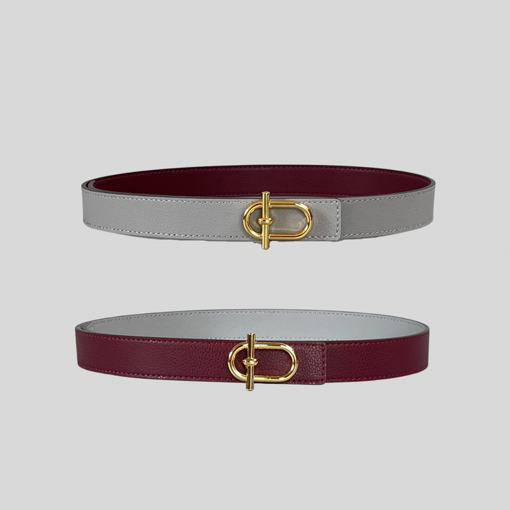 2.5 Burgundy and Grey Reversible Grained Leather Belts