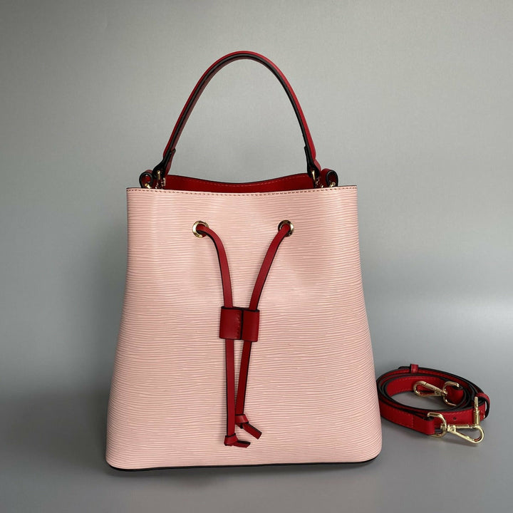 Epi leather bucket bag tote purse contrast pink
