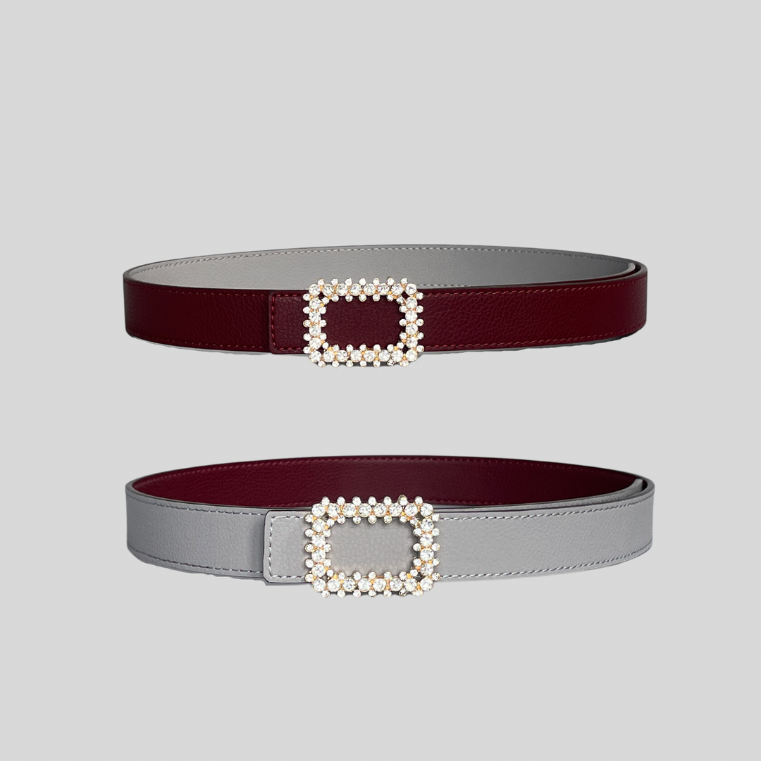 2.5 Burgundy and Grey Reversible Grained Leather Belts