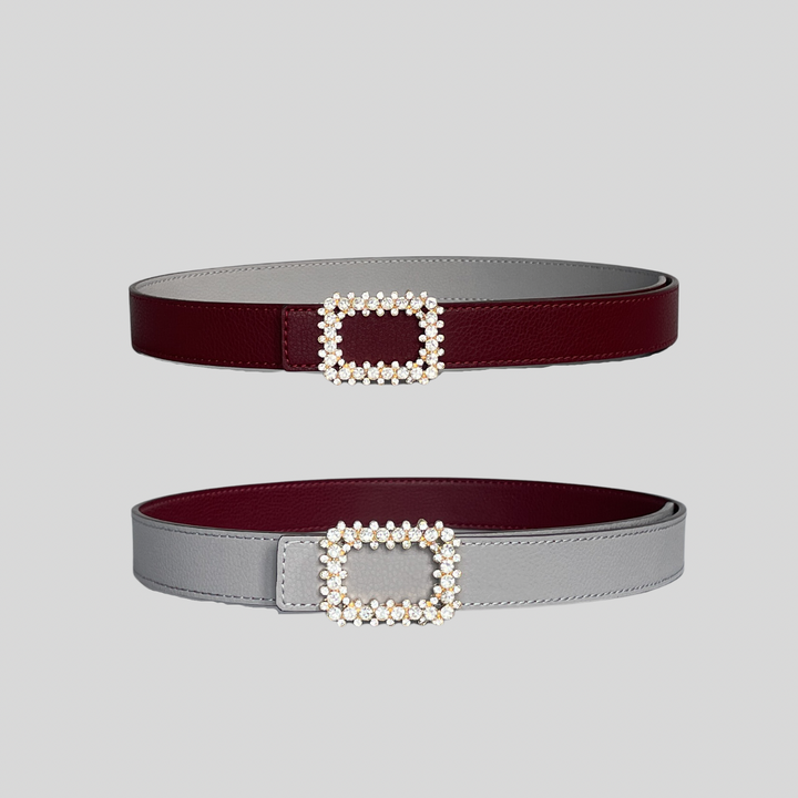 2.5 Burgundy and Grey Reversible Grained Leather Belts