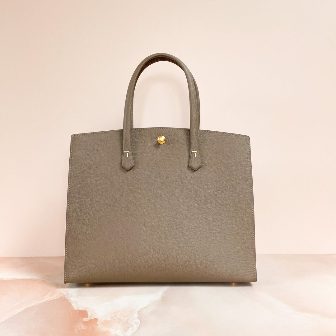 Taupe Hand Sewn Epsom Leather Office Tote