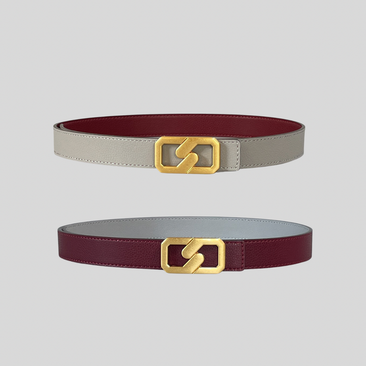 2.5 Burgundy and Grey Reversible Grained Leather Belts