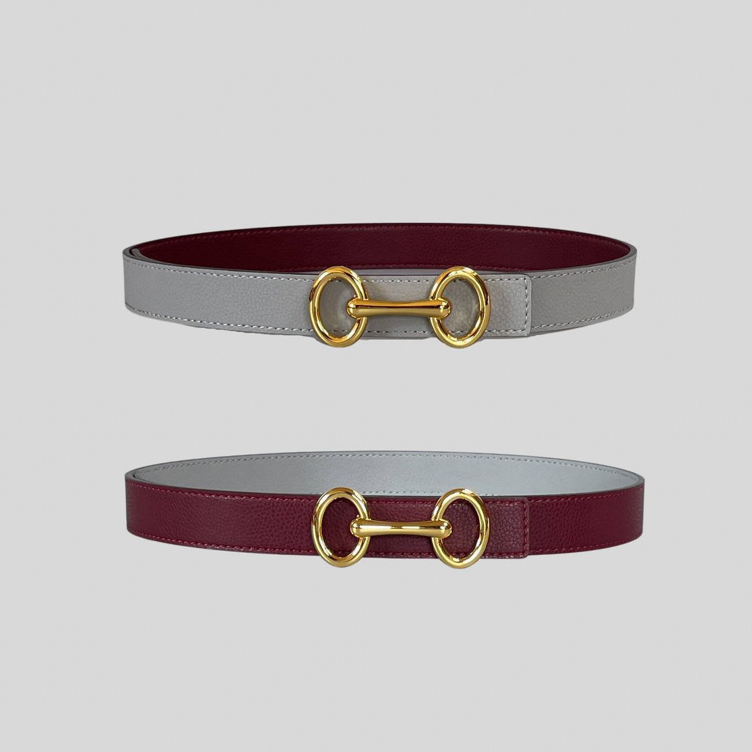 2.5 Burgundy and Grey Reversible Grained Leather Belts