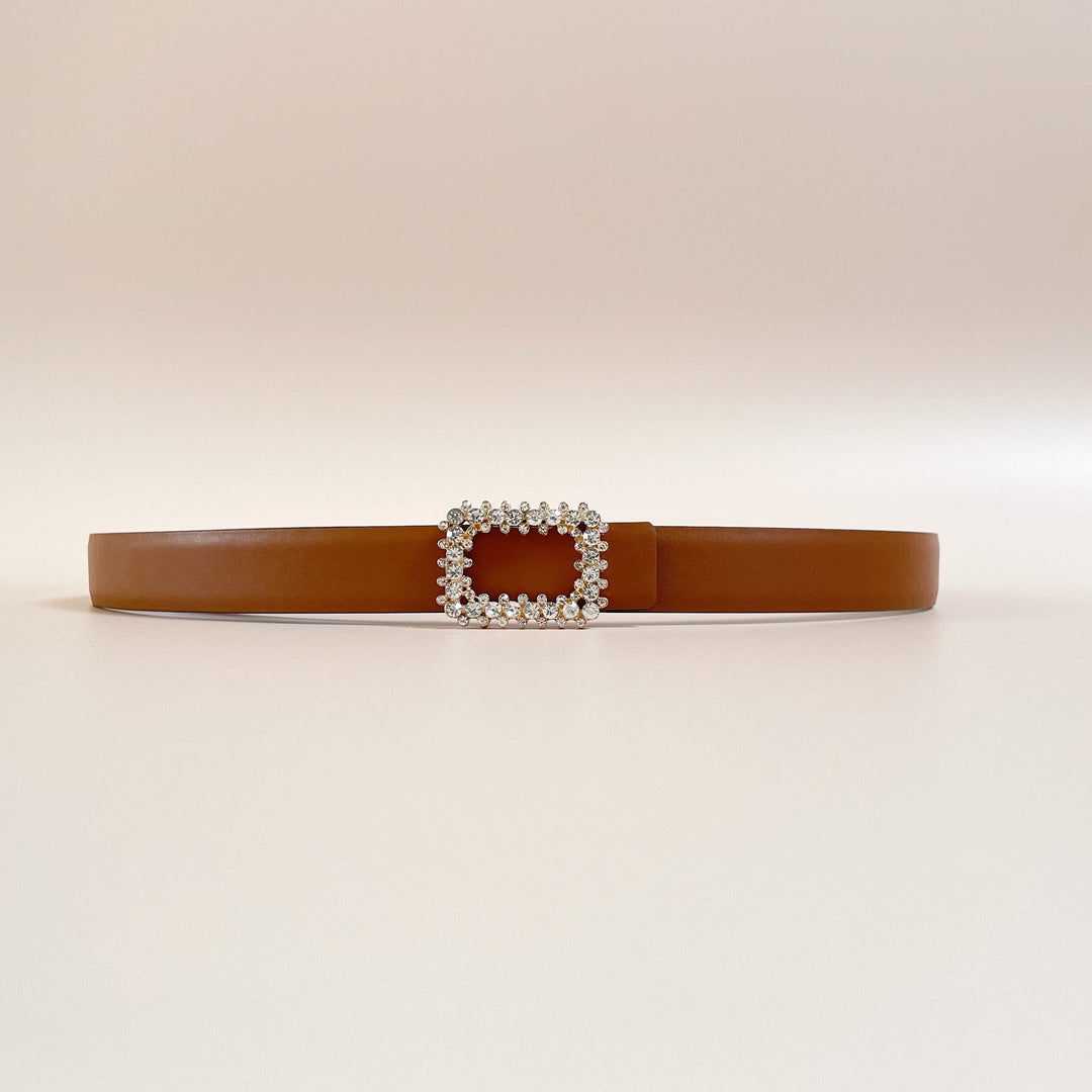 2.5CM CRYSTAL Smooth Leather Belt