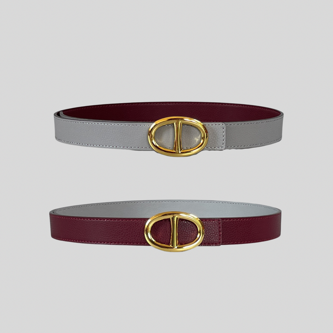 2.5 Burgundy and Grey Reversible Grained Leather Belts