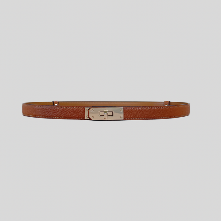 Embossed Leather Twist Lock Skinny Belt