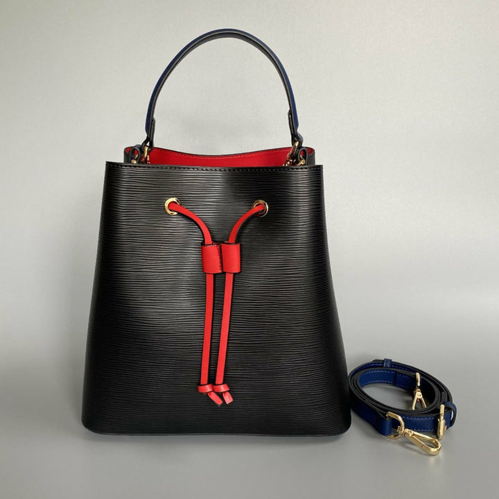 Epi leather bucket bag tote purse contrast black