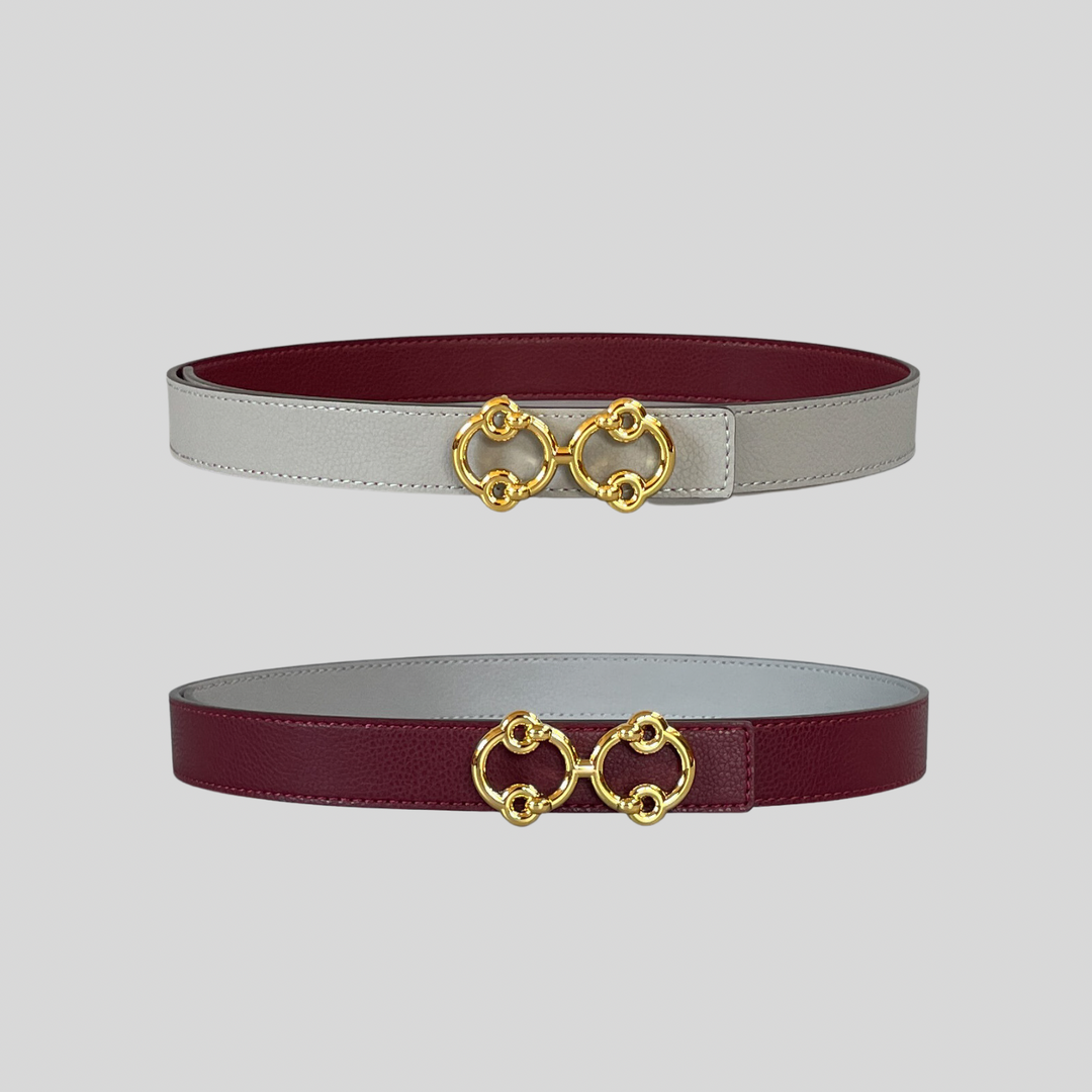 2.5 Burgundy and Grey Reversible Grained Leather Belts