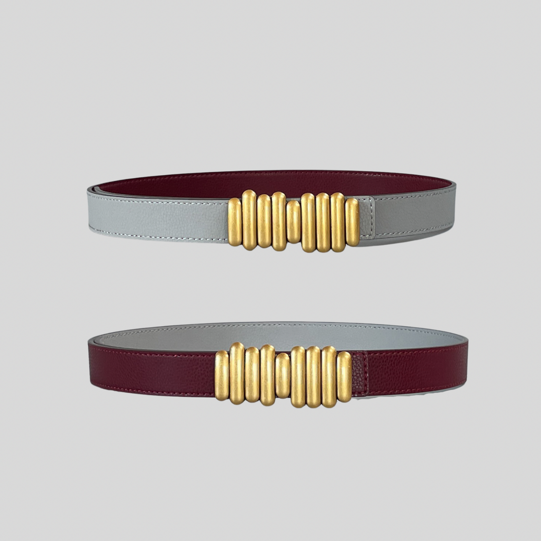 2.5 Burgundy and Grey Reversible Grained Leather Belts