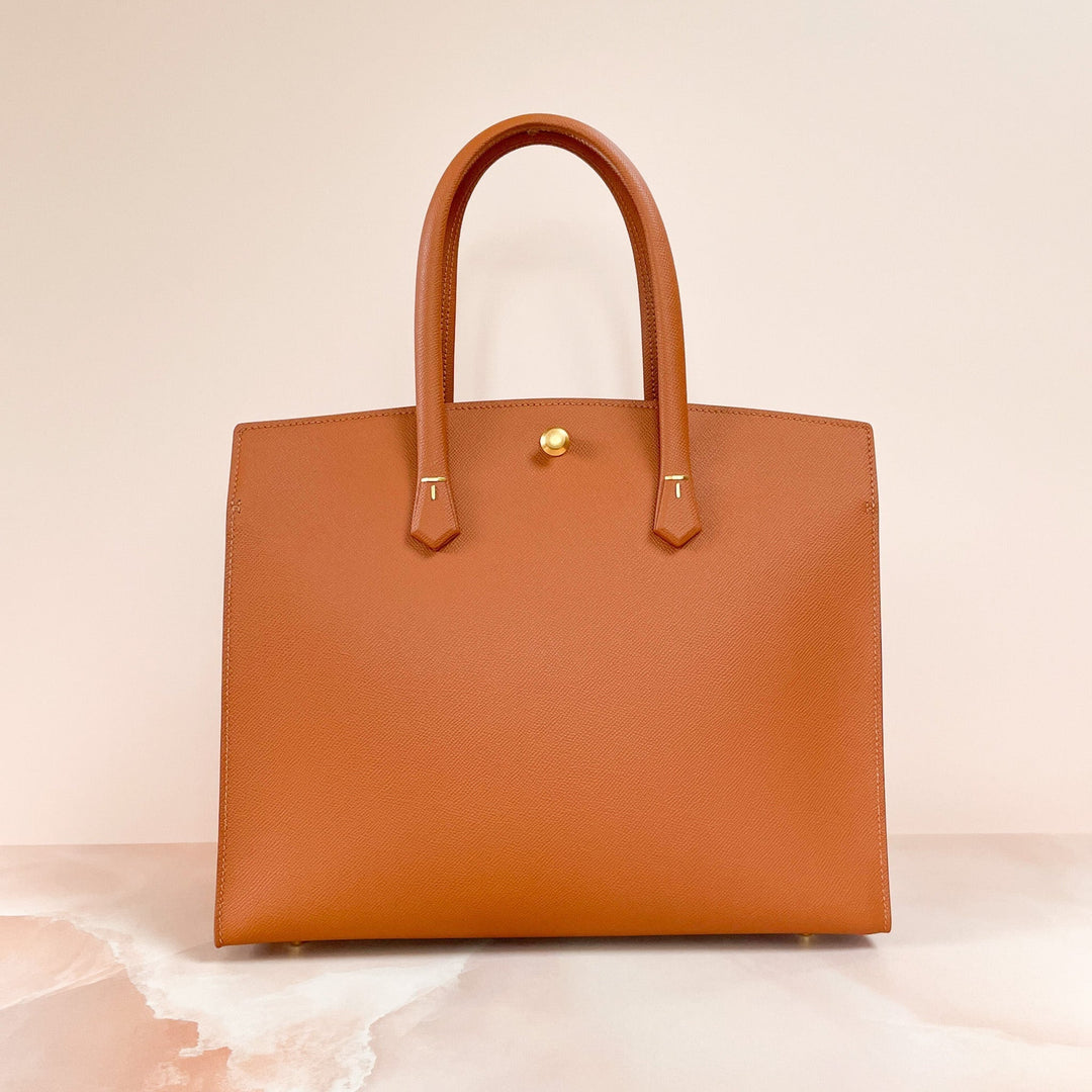 Taupe Hand Sewn Epsom Leather Office Tote