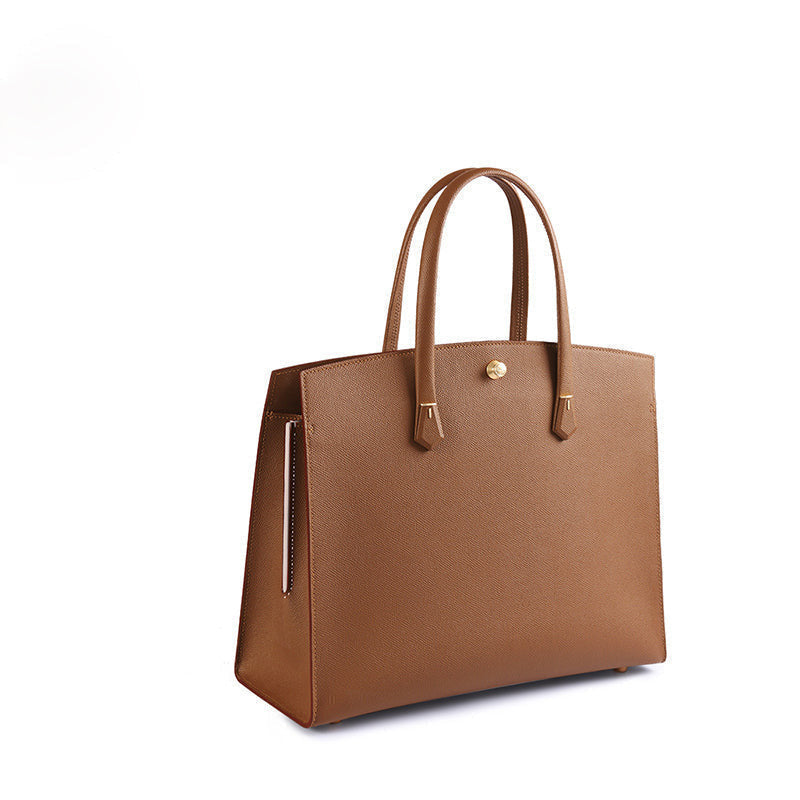 Tan Epsom work bag tote hand stitched 