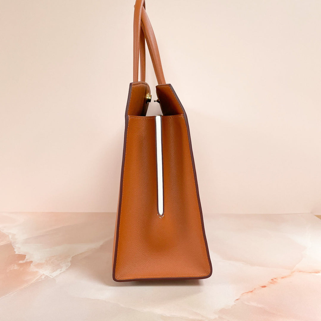 Taupe Hand Sewn Epsom Leather Office Tote