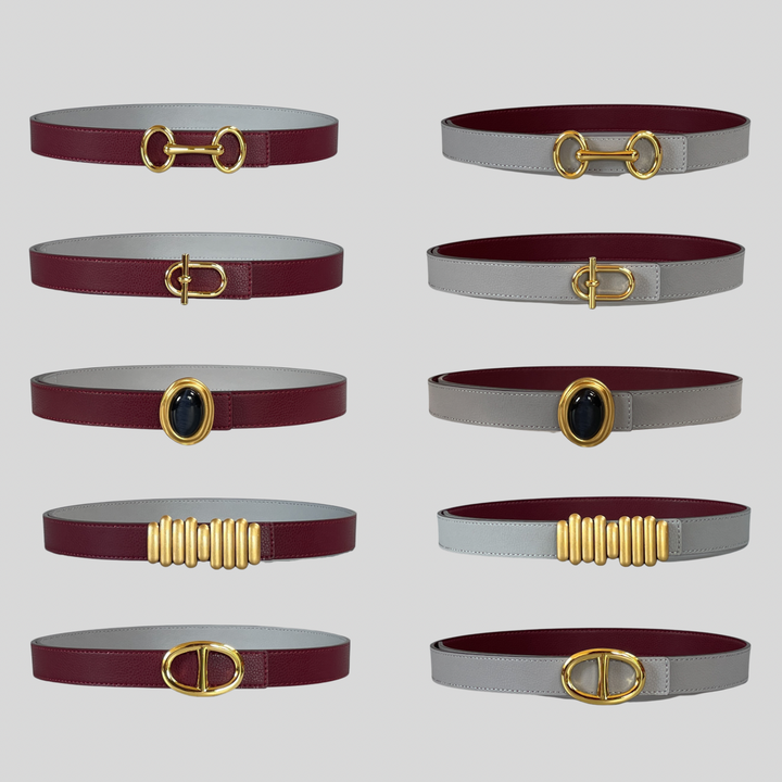 2.5 Burgundy and Grey Reversible Grained Leather Belts