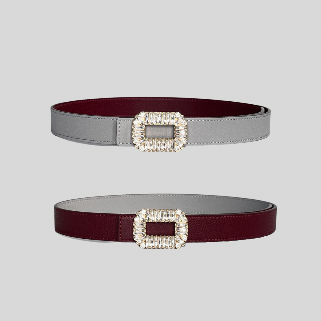 2.5 Burgundy and Grey Reversible Grained Leather Belts